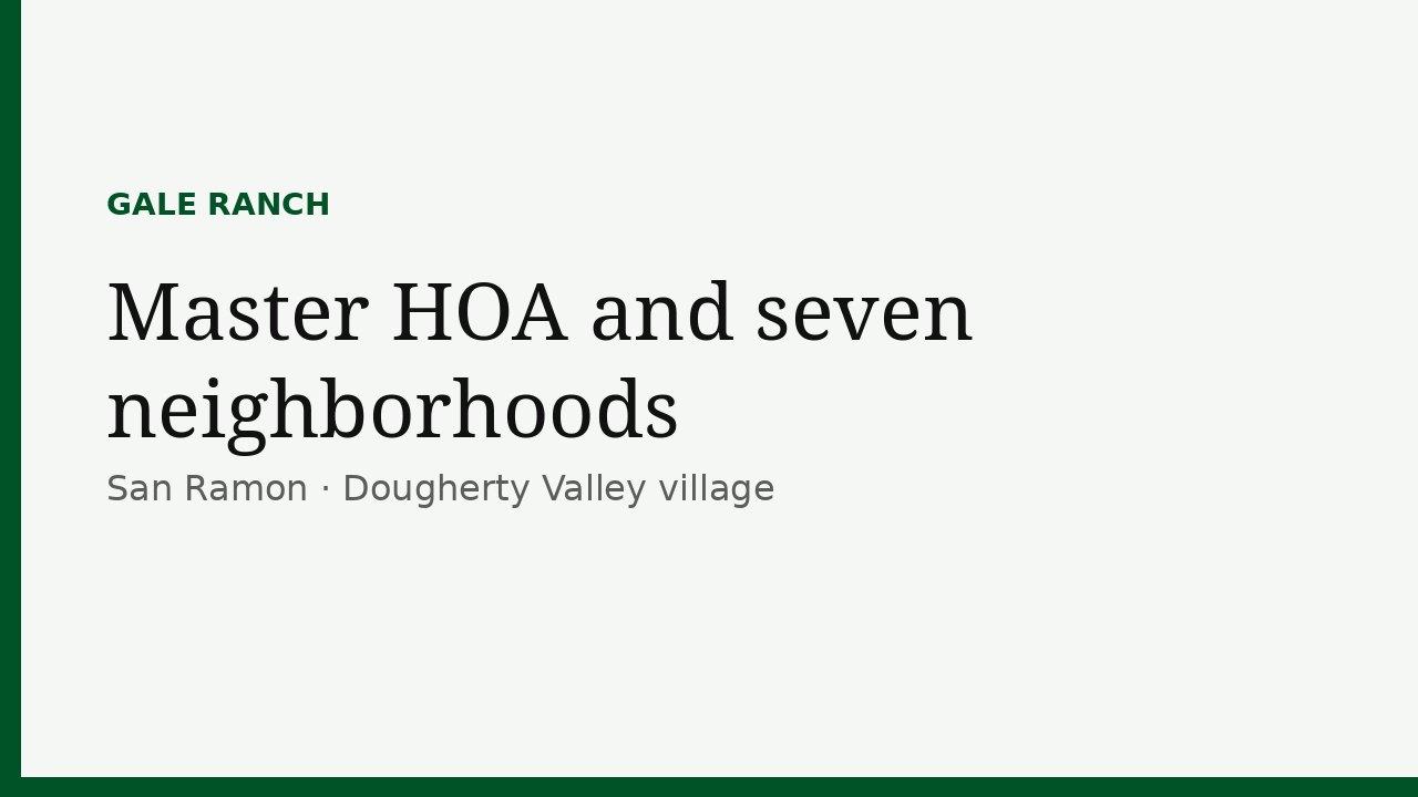 Typographic cover for Gale Ranch: master HOA and seven neighborhoods. Not a street photo.