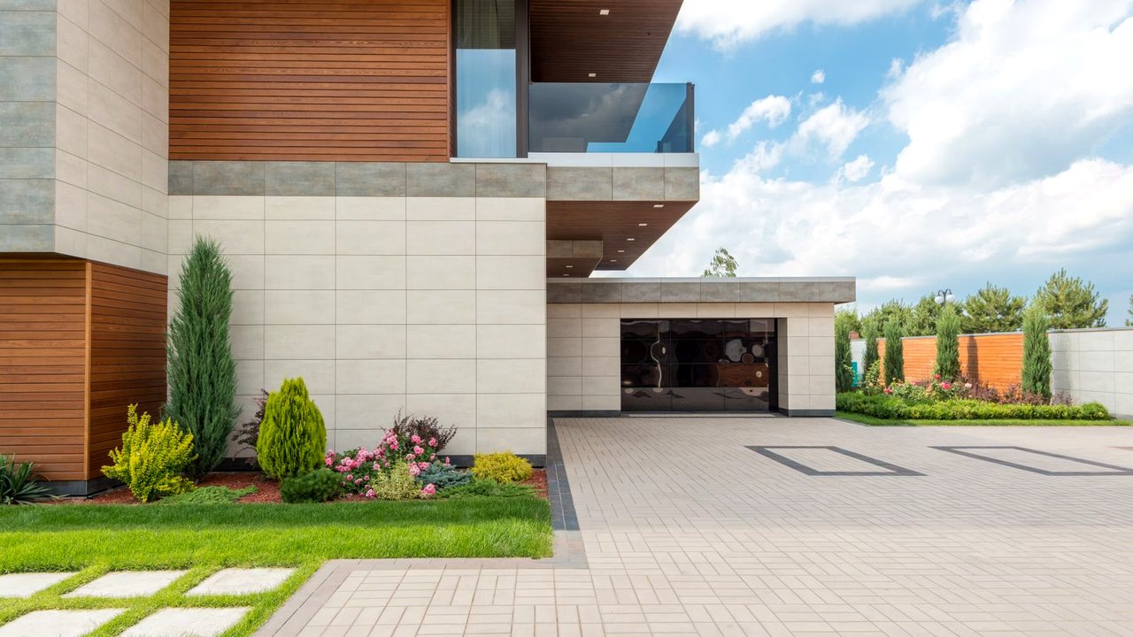 Modern home front entrance and walkway