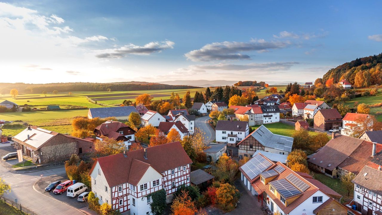 Quiet residential street with homes facing each other