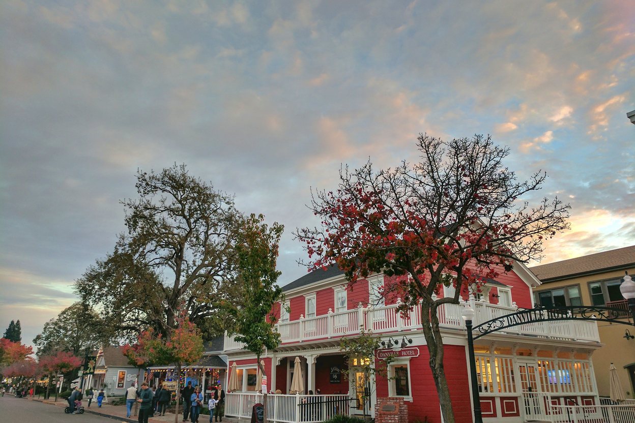 Tree-lined downtown street in historic Danville