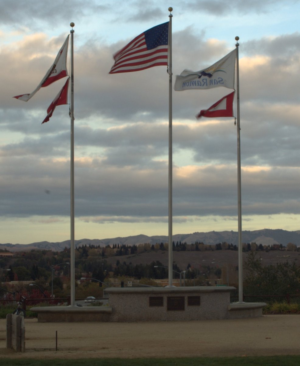 Flagpoles at San Ramon Memorial Park, a city park, not Twin Creeks itself