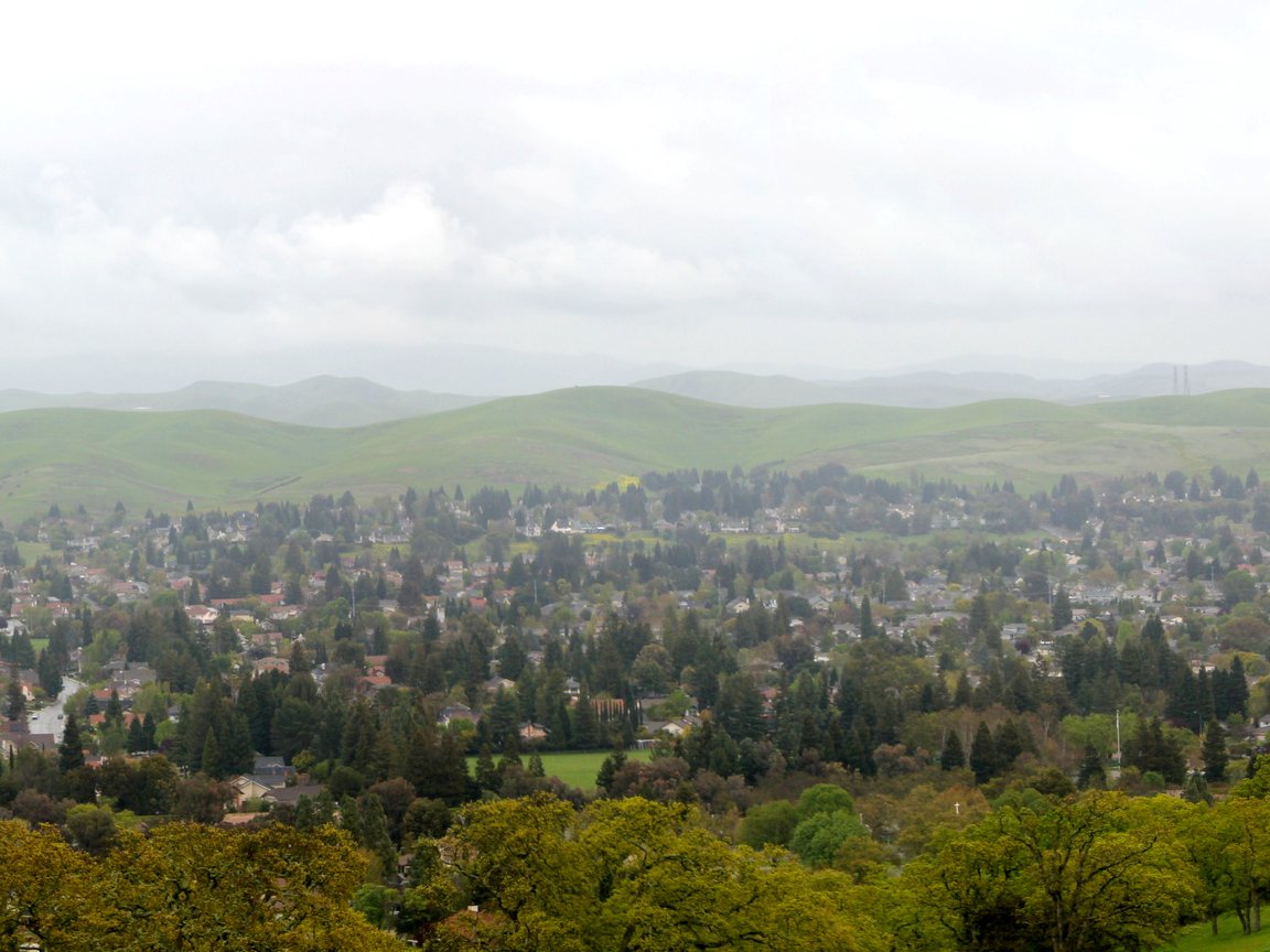 San Ramon hillside neighborhoods against green East Bay hills